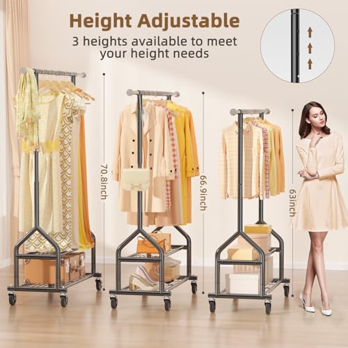 Black Heavy Duty Clothes Rack with 2 Shelves - 556 lbs Capacity, Adjustable Height & Wheels