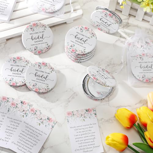 Pink Bridal Shower Favors Makeup Mirrors & Thank You Cards Set - 24 Pieces