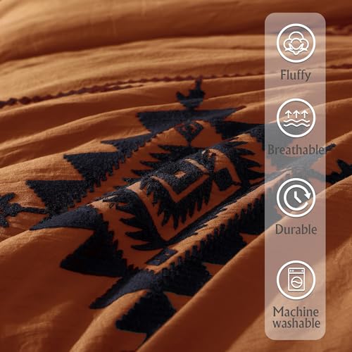MaiRêve Burnt Orange Full Embroidery Comforter Set 7 Pieces Bed in a Bag