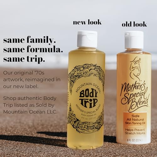 Mountain Ocean The Original Body Trip Mother's Special Blend Body Toning Oil, 8 Oz, Deep Hydration, Helps Stretch Marks, with Almond & Coconut Oil, Cocoa Butter & Vitamin E (New Look, Same Formula)