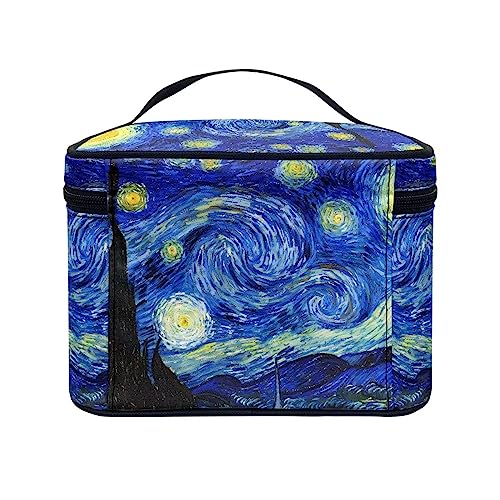 Travel Toiletry Bag Van Gogh Starry Night Makeup Brush Bag Case Multifunctional Cosmetic Organizer Durable Makeup Pouch with Handle and Divider
