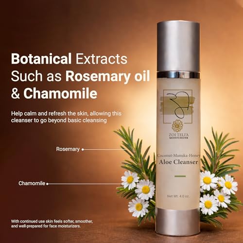 Zoi Teli'a Coconut Manuka Honey Aloe Facial Cleanser Balance Moisture, Rejuvenate & Hydrate Skin with Chamomile, Rosemary, Almond & Jojoba Oils ? Cleansing Gel for Soft, Supple and Gentle Skin ? 4 Oz