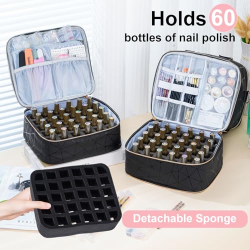 Uross X Large Nail Polish Organizer Bag Holds 60 Bottles & Nail Lamp - Black