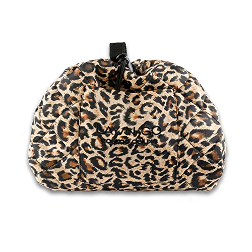 Lay-n-Go Cosmo Layflat Drawstring Cosmetic & Makeup Bag Organizer w/Zipper Pocket, Brush Loops & More, Cinch to Close, Lay Flat to Use, Durable, Machine Wash, Travel Toiletry Bag (22", Leopard)