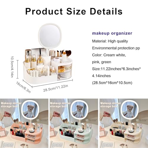 DASITON Makeup Organizer with Rechargeable LED Mirror, 2 Drawers, Large Capacity - White