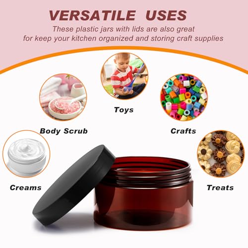 Uiifan 48 Pack 8 oz Plastic Jars with Lids & Labels, Empty Leak Proof Body Scrub Containers, Refillable Body Butter Containers Bulk for Cream, Powder Ointment, Lotion(Amber)