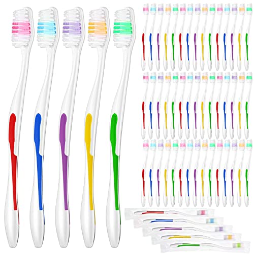 150 Pack Travel Soft Bristle Disposable Toothbrushes - Individually Wrapped, Multi-Color, Ideal for Hotels, Camping, and Donations