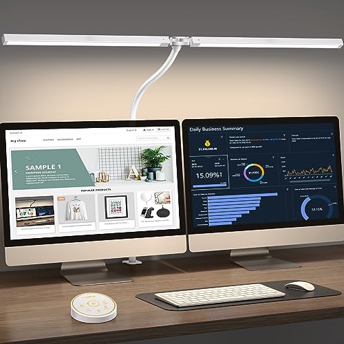 Pzloz White LED Desk Lamp with Clamp - Eye-Caring Adjustable Office Light