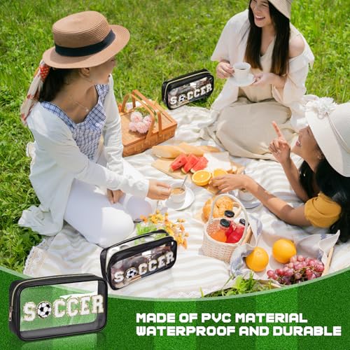 Reallnaive 6 Pcs Soccer Clear Makeup Bags with Chenille Patch - Black, Waterproof, Portable