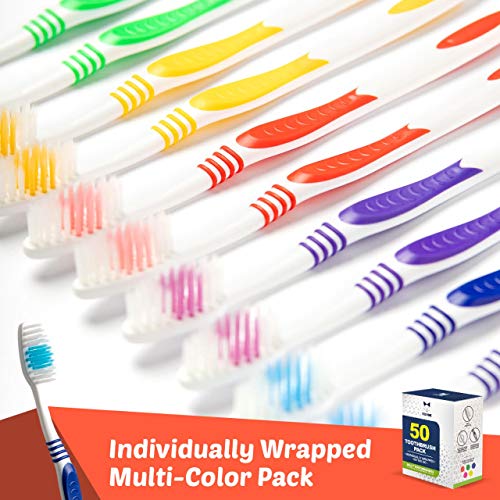 EcoFox Bulk Travel Toothbrush Set 50 Pack - Medium-Soft Large Head for Adults & Kids Variation 1 Count