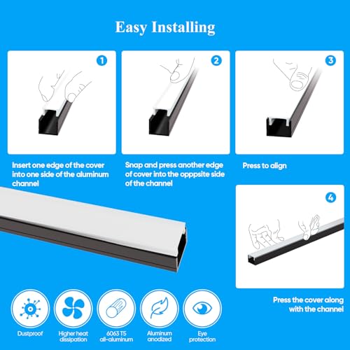 Besseto Black LED Aluminum Channel for Wood Slat Wall Panel - 10 Pack 6.6Ft