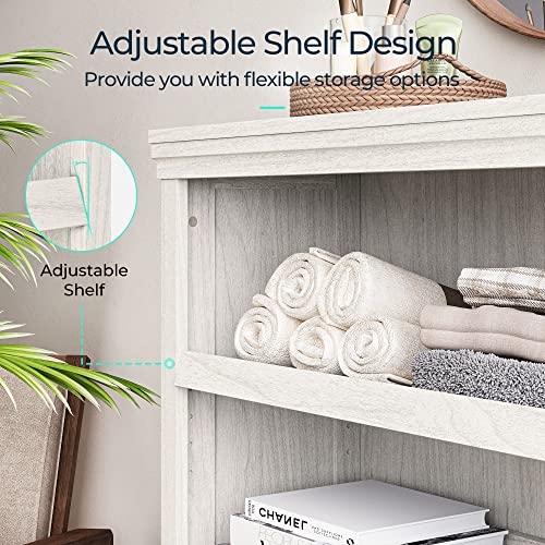 3-Tier Small Bookcase with Adjustable Shelves - White Oak, 39"H