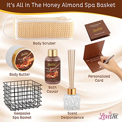 Christmas Spa Gift Baskets For Women, Honey Almond Bath and Body Set, Birthday Gift- Shower Gel, Bubble Bath, Body Butter, Bath Salt, Body Oil, Candle, Bath Caviar, Soap, Home Diffuser, Scrubber