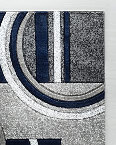 Modern Navy 5x7 Area Rug - Soft Hand Carved Fluffy Carpet for Living & Bedroom