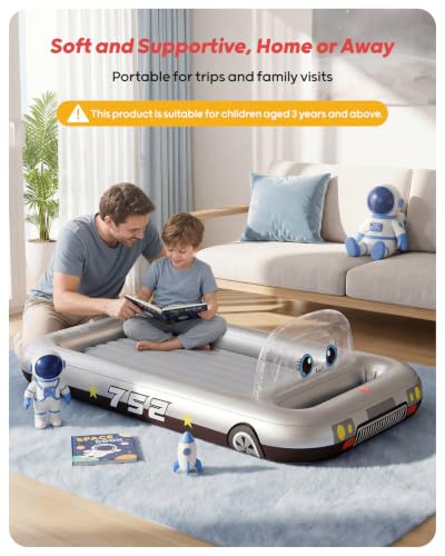 Silver Spaceship Inflatable Toddler Travel Bed with Tent & Fast Pump
