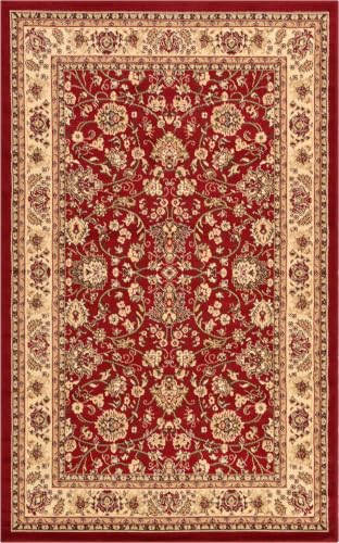 5'3 x 8' Burgundy and Cream Area Rug - Sialk Hill Collection, Unique Loom