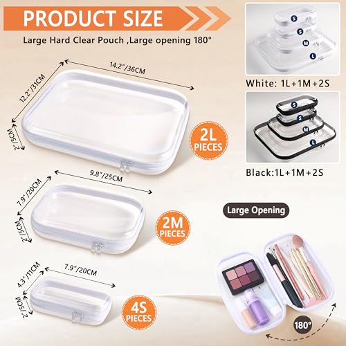 8PCS Extra Large 14.2" Clear Hard Shell Zipper Case : Clear Zipper Pouches Waterproof Lightweight Plastic Organizer Makeup Bag Organizer Hard Toy Storage Travel Pouches (4S+2M+2L)