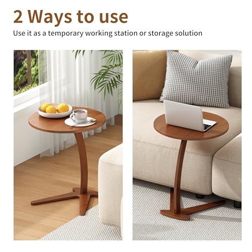 FIDOOM 17-Inch C-Shape Solid Wood Side Table for Sofa Under-Bed Use (Chestnut, Large-17")