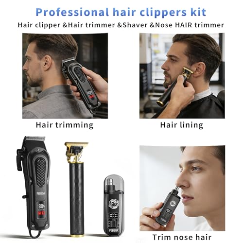 Pebsoa Cordless Hair Clippers & Trimmer Kit for Men with Nose & Detail Trimmer