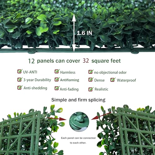 ODTORY Artificial Hedge Privacy Fence Screen 16x24 Inches, 12 Panels, 32 sqft