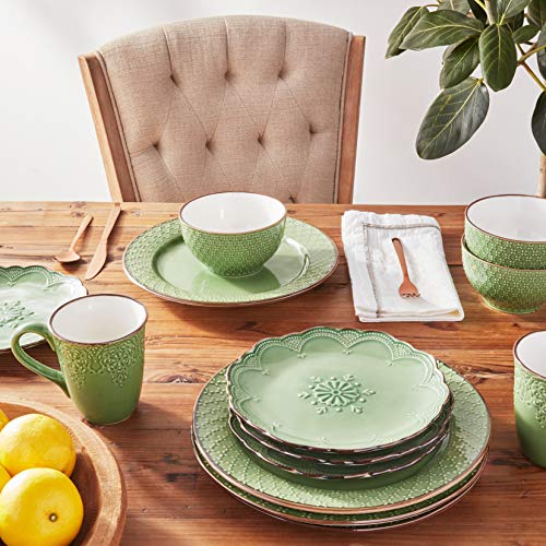 16-Piece Dinnerware Set - Green Stoneware for Kitchen & Dining