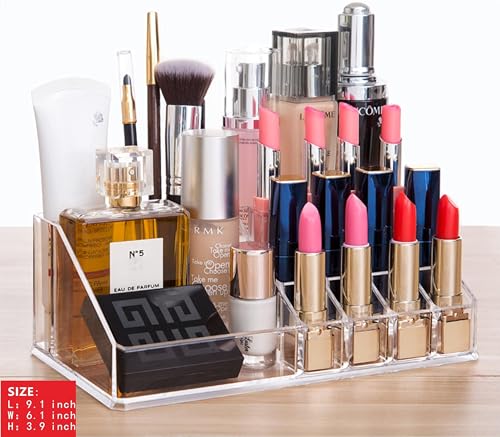 Clear Makeup Organizer with 11 Drawers - 4 Stackable Sections & Top Holder, 11-Drawer Cosmetic Storage for Vanity & Skincare - Variation: 11 Drawers / Clear