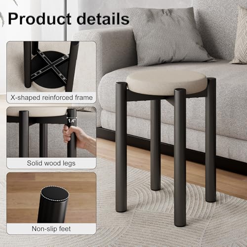 18 Inch Stackable Metal Stool Set of 2 with Cushions - Space-Saving Kitchen & Dining Chairs, Black
