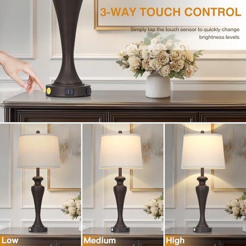 CINSARY 30-Inch Brown Set of 2 Modern Touch Control Table Lamps with USB & AC Outlet