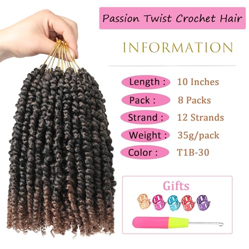 Zoewan 10 Inch Passion Twist Crochet Hair Pre-Twisted Ombre Brown Pack of 8