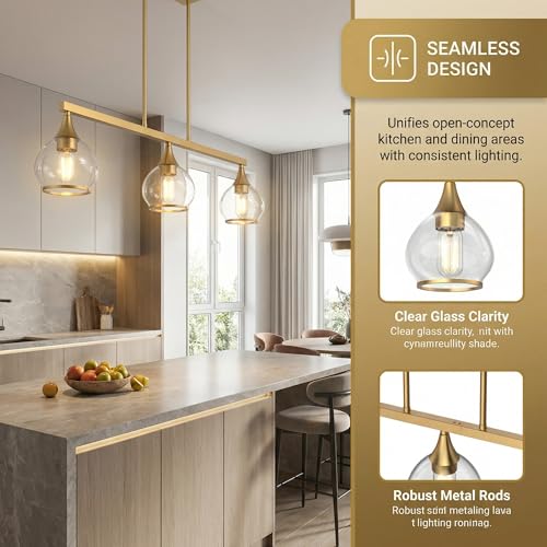 Brushed Gold Kitchen Island Pendant Light - 3 Light E26 Fixture - Variation of Gold / 3-Light