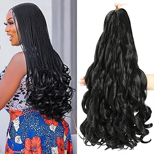 French Curly Braiding Hair 18 Inch 8 Packs - Pre-Stretched Wavy Synthetic Extensions Black