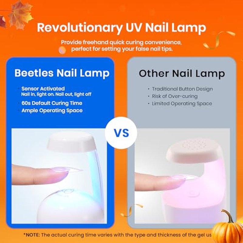 Beetles Gel Nail Kit Etch-X, Almond Short, 576pcs 12 Sizes, with Dehydrator and Primer, Solid Glue Mini Lamp, Pre-Etched Half Matte Acrylic Nail Kit Fake Nail for Home DIY Extension Set