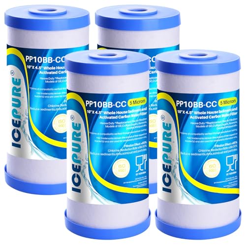 ICEPURE 5 Micron 10x4.5 Whole House Sediment & Carbon Water Filter Set - PP Cotton + Activated Carbon, 4 Pack
