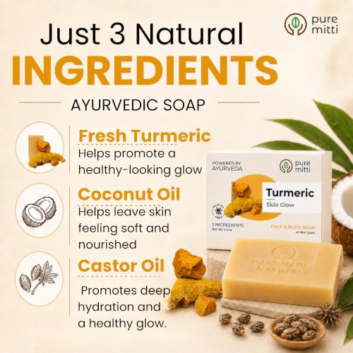 Turmeric Soap Bar for Face and Body 4.5 Oz Pack of 3 - Kojic Acid Free, Handmade