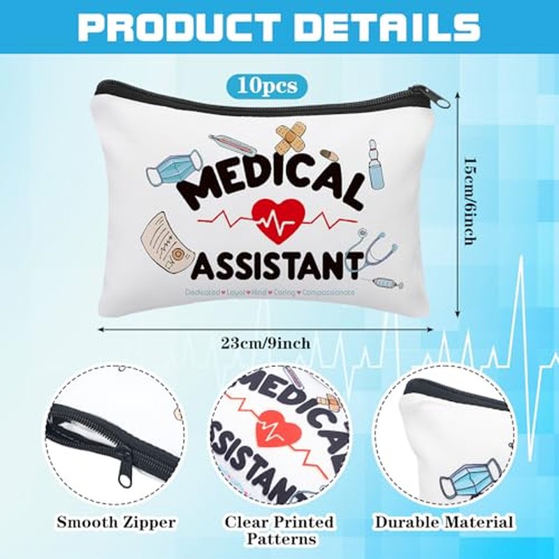 10 Pcs MA Week Gifts Bulk Medical Assistant Appreciate Gift Bulk MA Week Makeup Bag Medical Assistant Party Favors for Nurse Doctor Nurses Day Christmas Thanksgiving Present