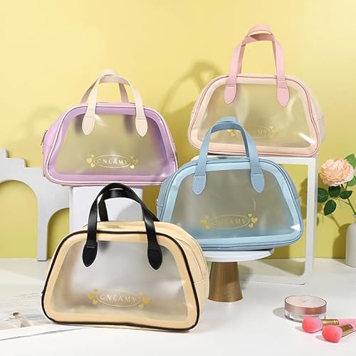 Travel Toiletry Bag, Large Clear Makeup Bag with Handles, Translucent Dry &Wet Separation Travel Bag for Skincare Products, Toiletries (Blue, Medium)