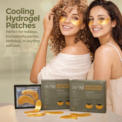 19/90 Under Eye Patches for Dark Circles & Puffiness ? Hydrogel Eye Masks with Caffeine, Niacinamide & Collagen ? Helps Reduce the Look of Bags & Fine Lines, Gold, (15 Pairs)