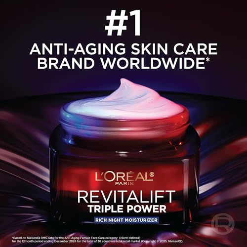Revitalift Triple Power Night Cream - Anti-Aging Moisturizer with Glycolic Acid & Hyaluronic Acid, 2.55 oz