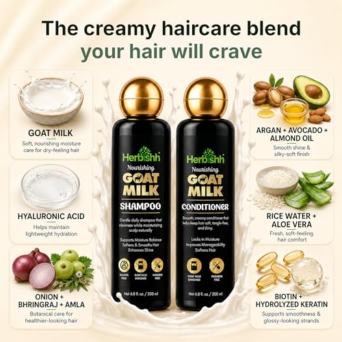 Herbishh Goat Milk Hair Care Set for Dry & Frizzy Hair - Shampoo & Conditioner Duo