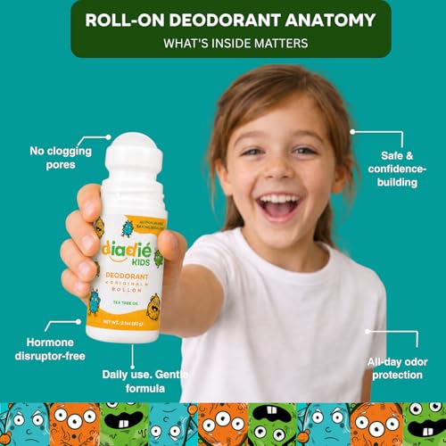 Kids Natural Deodorant Roll-On 2 Pack - Baking Soda & Aluminum Free, Gentle Odor Protection