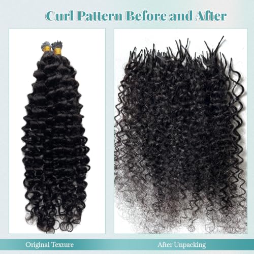 Licoville Water Wave I Tip Hair Extensions 22 Inch Natural Black Remy Human Hair - #WW / 50g