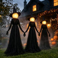 5 Ft Halloween Witches Decor Set of 3 with Lighted Faces, Outdoor Stakes & Timer