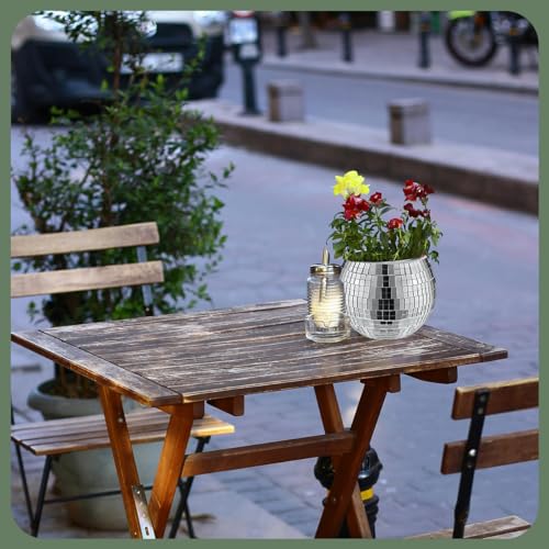 Silver Disco Vase Set - 6 Glass Planters with Reflective Mirror Ball Design 5x6in