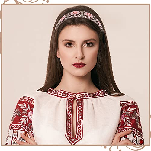 Boho Embroidered Headbands for Women - Floral Ethnic Wide Hair Accessories Set