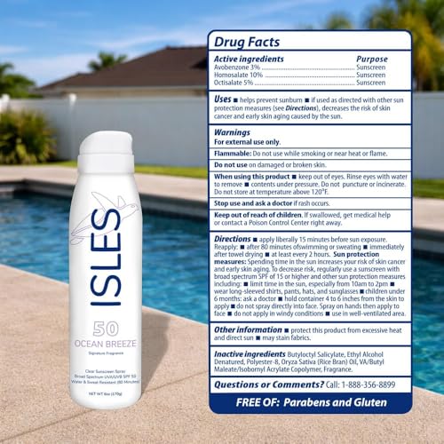Coral Isles SPF 50 Sunscreen Spray Ocean Breeze 6 Fl Oz Pack of 2 – Reef Safe, Water-Resistant, Broad Spectrum