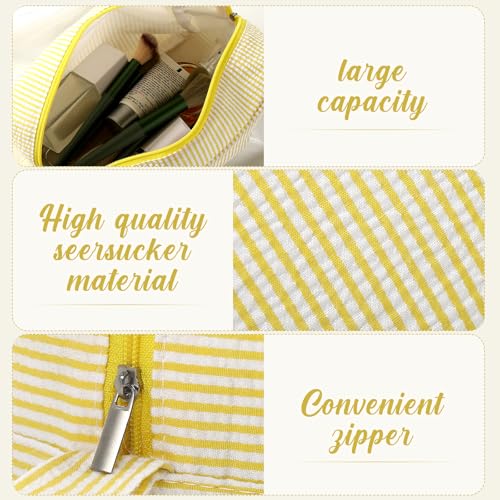 Large Seersucker Makeup Bags - 6 Pack, Yellow Striped Cosmetic Organizer