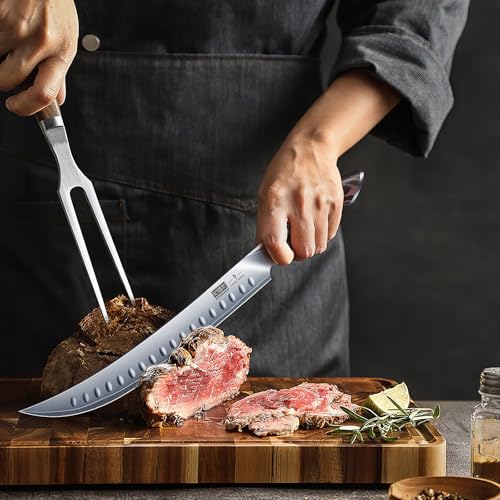 10-Inch Razor Sharp Carving Slicing Knife - Japanese High Carbon Steel Brisket Knife - Ergonomic Handle