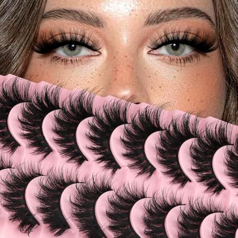 Ahrikiss Lashes Fluffy Cat Eye Lashes 5D Volume False Eyelashes That Look Like Extensions 10 Pairs Soft Wispy Fake Eyelashes Faux Mink Lashes (D18)