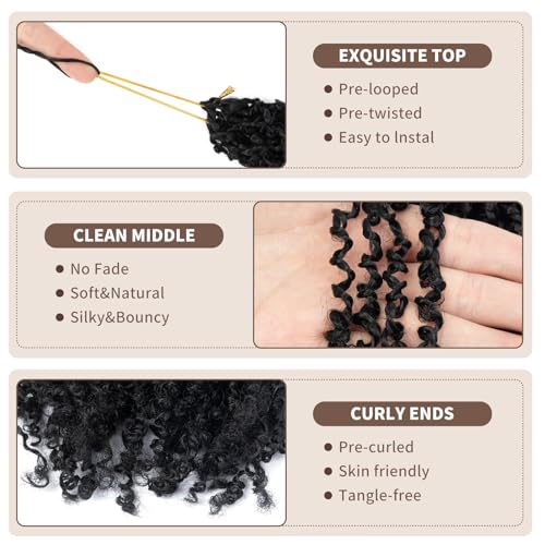 14 Inch Black Yanky Twist Crochet Hair - 10 Packs, Pre-Twisted Synthetic Braids #1B