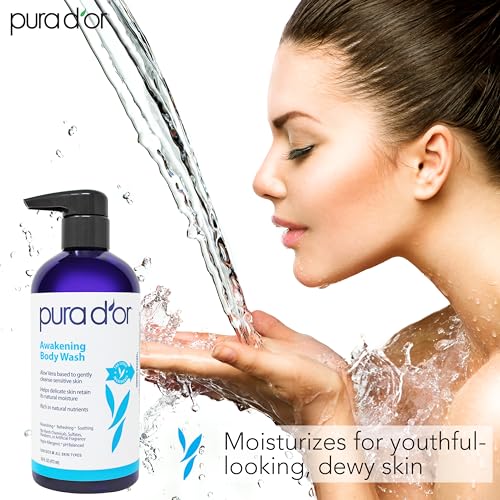 PURA D'OR Refreshing Organic Body Wash 16oz - Pack of 3, Aloe Vera & Organic Oils